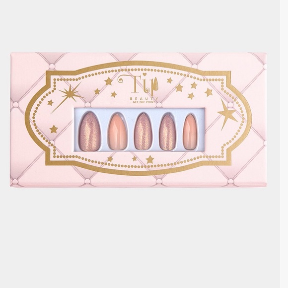 2/$15! Pink Shimmer Almond Shaped Artificial Nails NIB - Picture 1 of 3